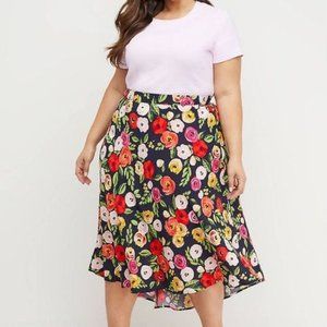 Lane Bryant 26/28 floral navy high low skirt plus